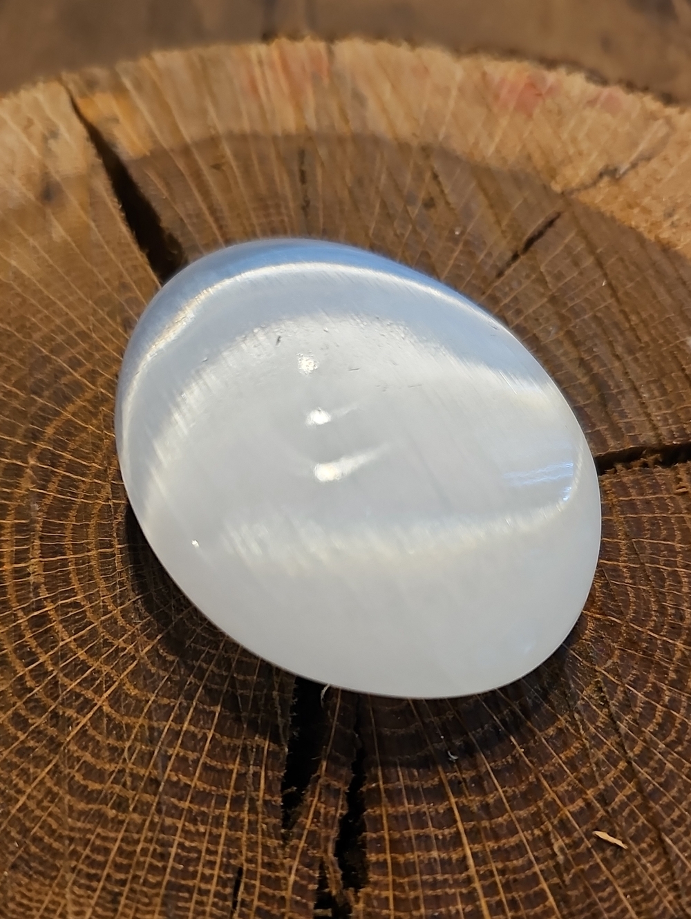 Polished Selenite Palm Stone - Soft White